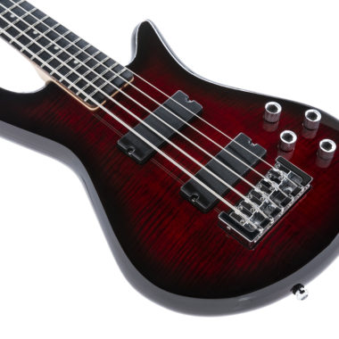body of black and red Spector electric bass