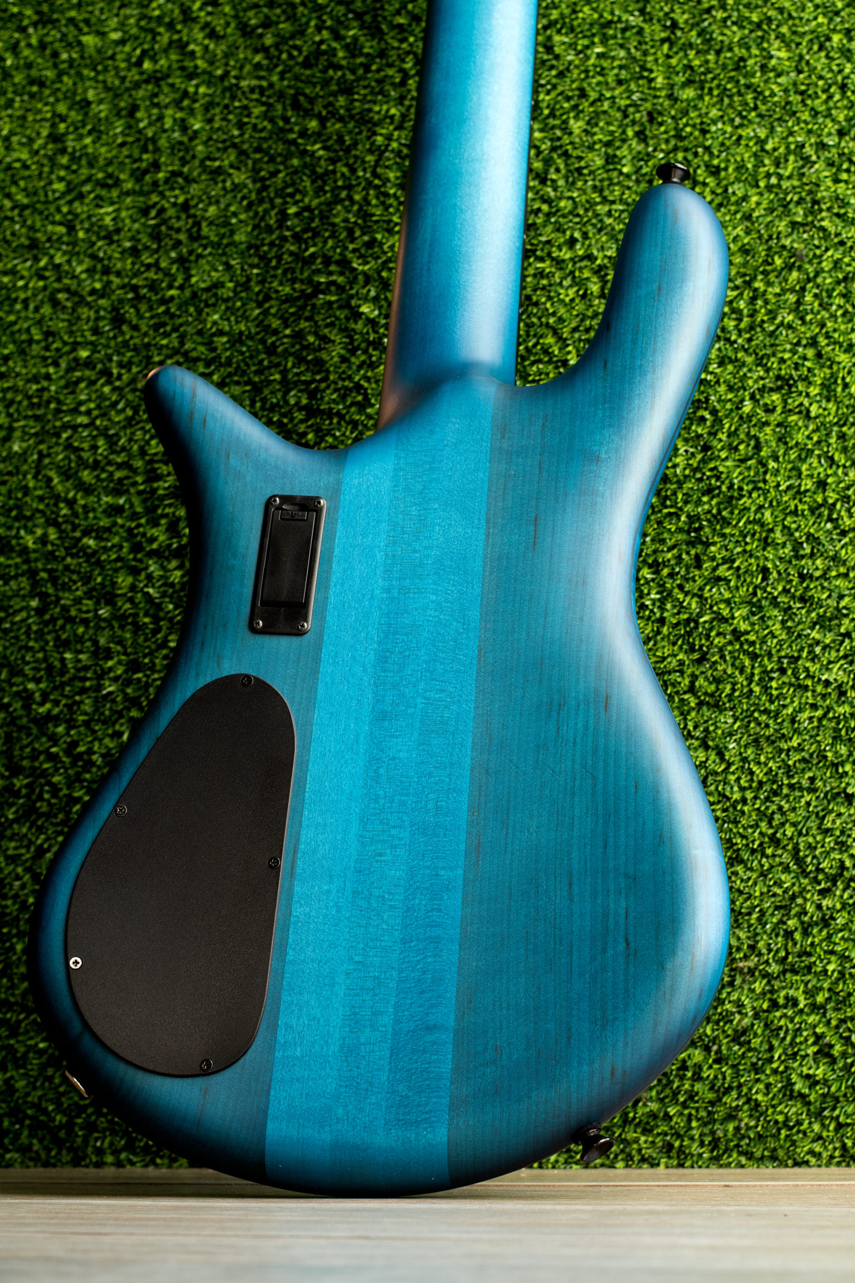 back of blue Spector bass