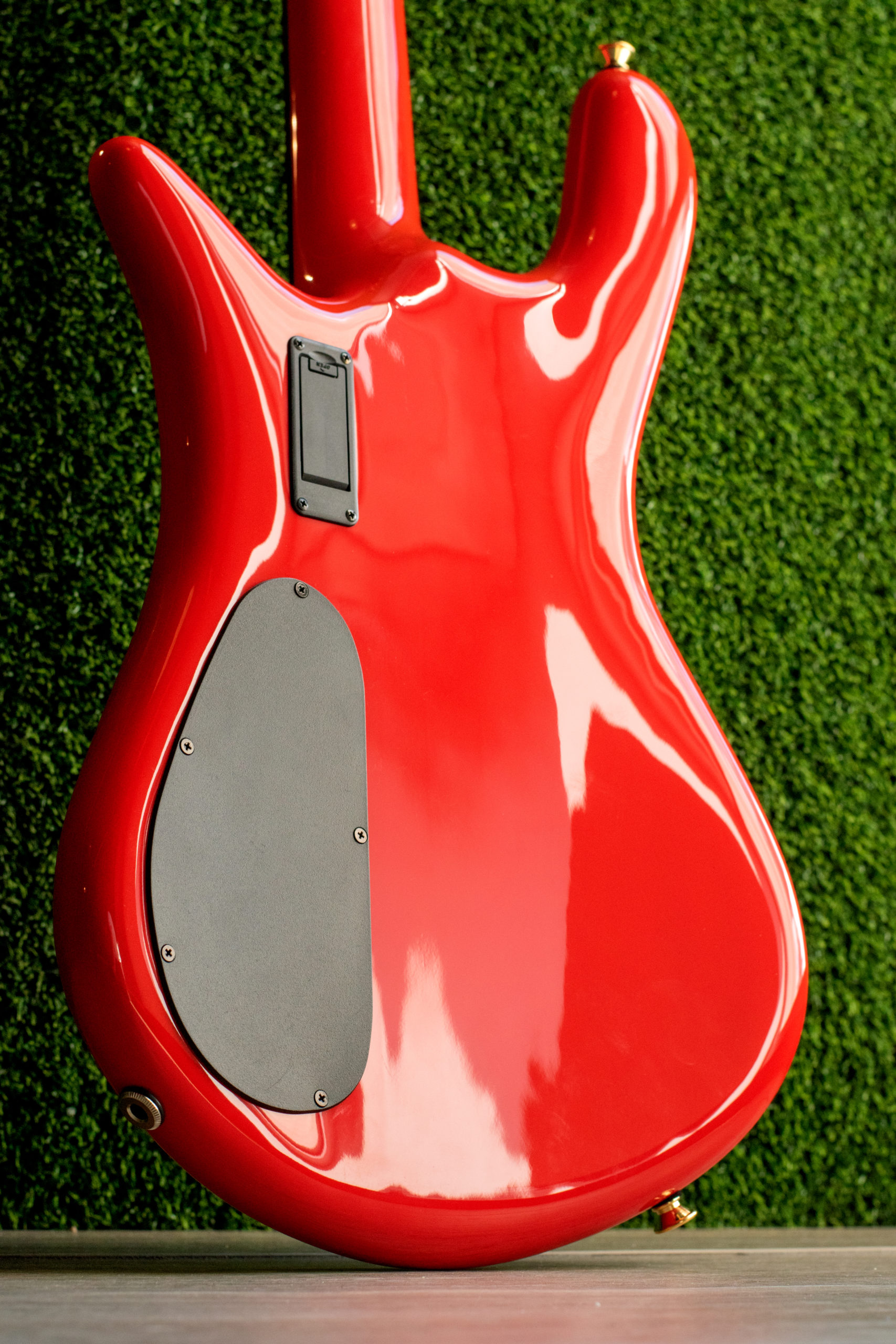 back of red Spector bass