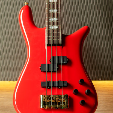 body of red Spector bass
