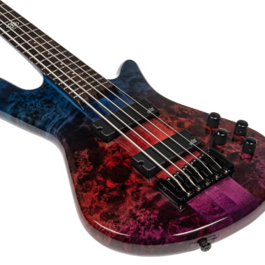 body of blue and purple Spector bass