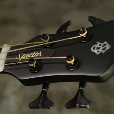 closeup of headstock of Spector bass